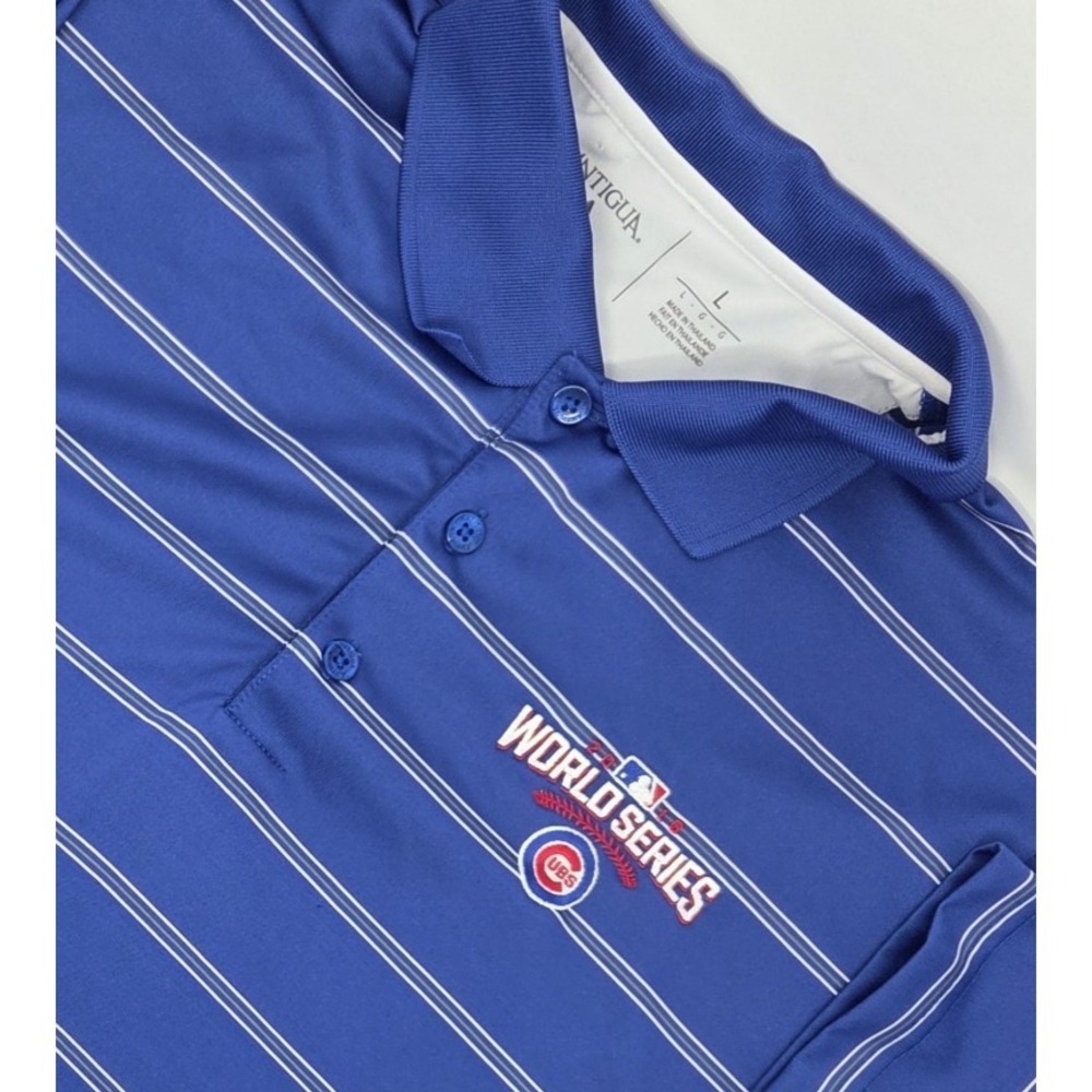 Chicago Cubs 2016 World Series Champions Polo Shirt - Men's Large Blue Stripes